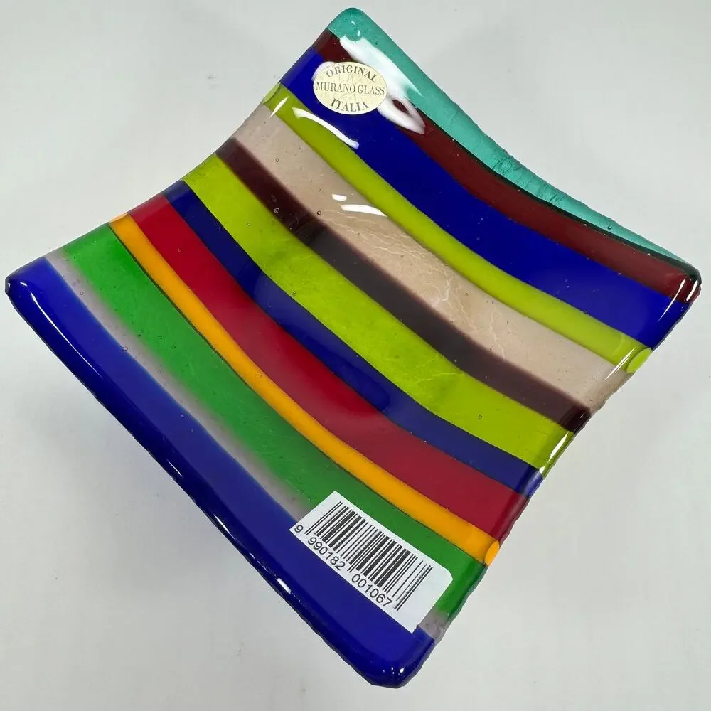 Murano Glass Trinket Dish Fused Multicolor Jewelry Vanity Dresser Tray